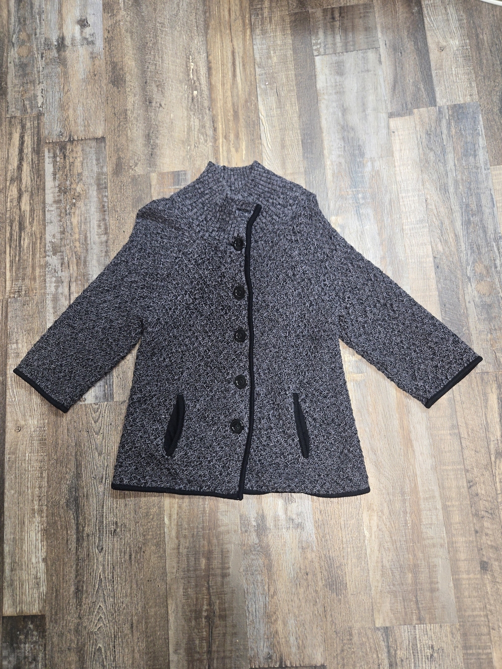 Talbots Black and Gray Knit Button-Up Pea Coat